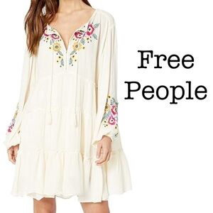 Free People Cream Embroidered Dress Size Small